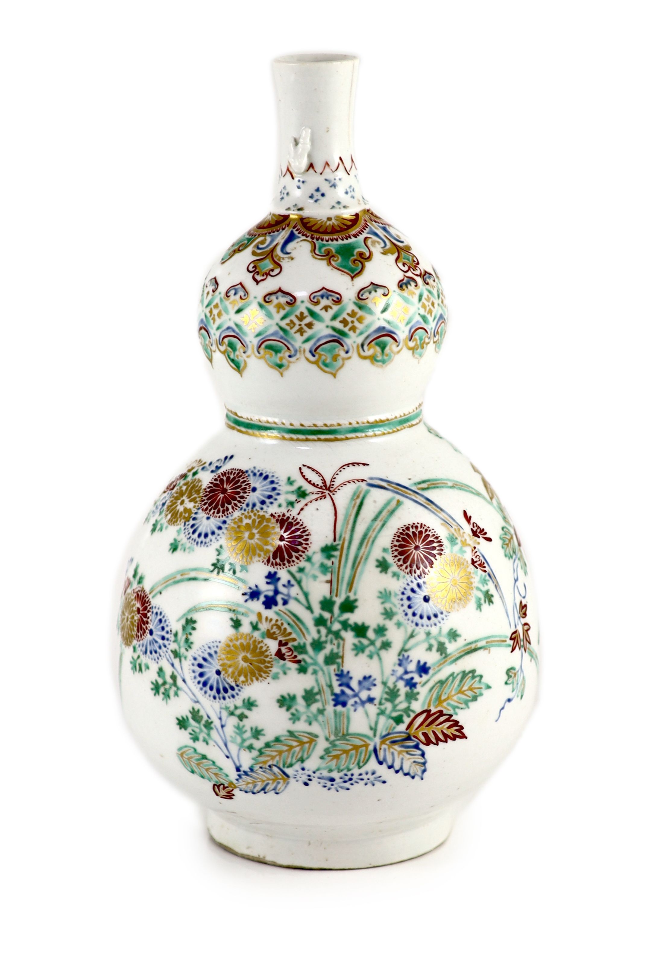 A Japanese Ko Kutani style double gourd vase, Edo period, 27cm high